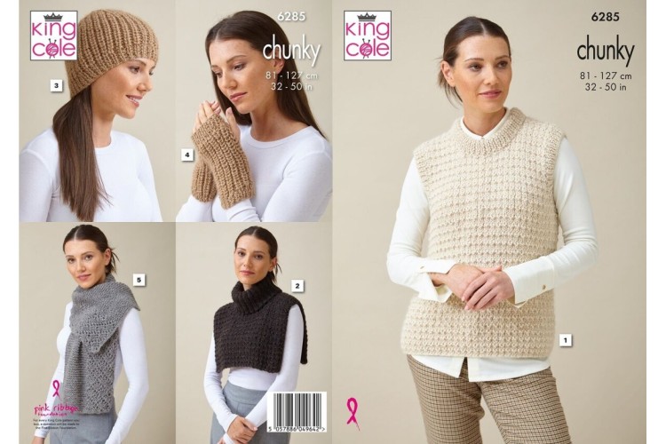 Slipover and Accessories Knitted in King Cole Superfine Alpaca Chunky - 6285