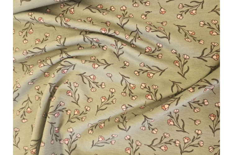 Small Folk Olive Flowers Cotton Jersey 95% Cotton / 5% Elastane 150cm