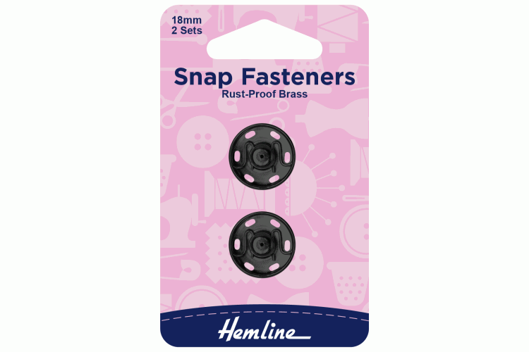 Snap Fasteners, Sew-on, Black, 18mm, Pack of 2