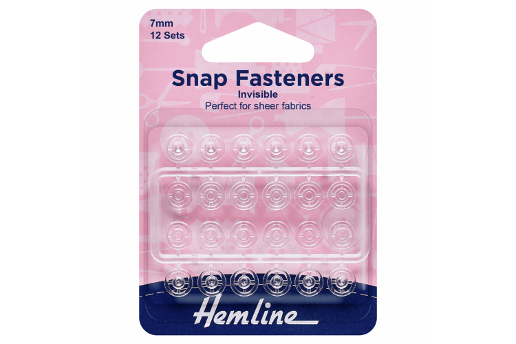 Snap Fasteners, Sew-on, Clear (Invisible) 7mm, Pack of 12