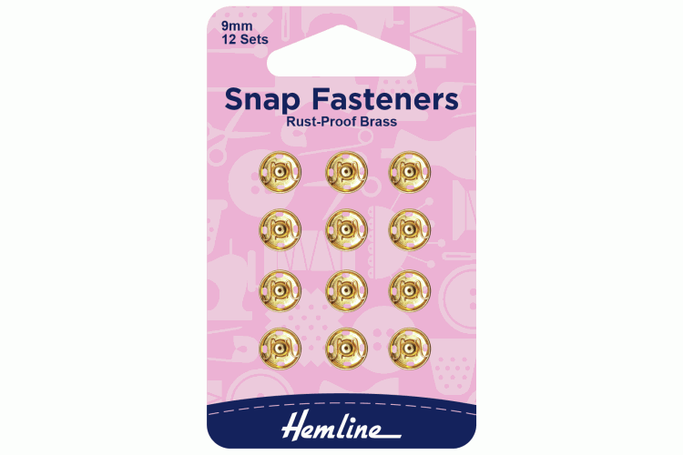 Snap Fasteners, Sew-on, Gold, 9mm, Pack of 12