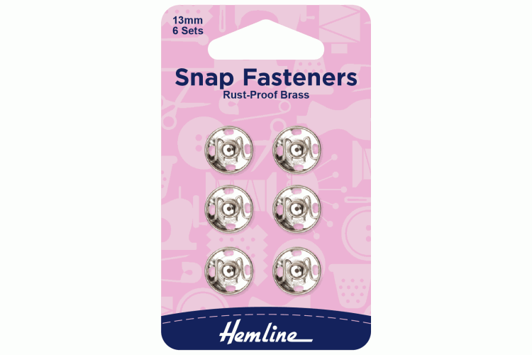 Snap Fasteners, Sew-on, Nickel, 13mm, Pack of 6