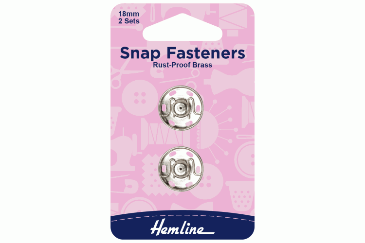 Snap Fasteners, Sew-on, Nickel, 18mm, Pack of 2