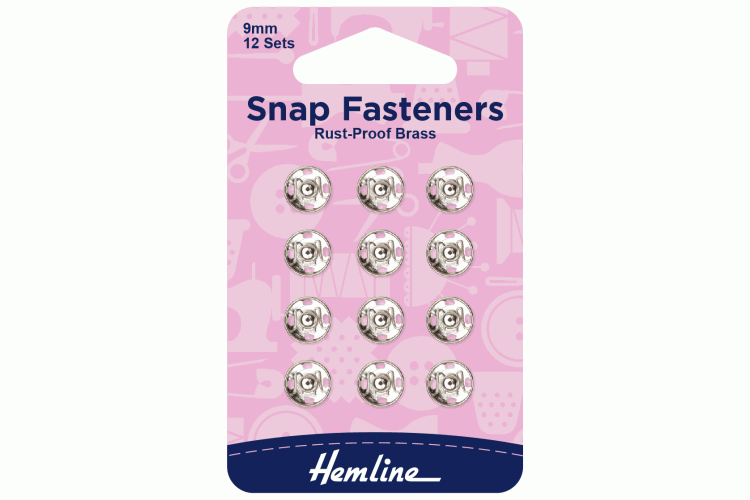 Snap Fasteners, Sew-on, Nickel, 9mm, Pack of 12