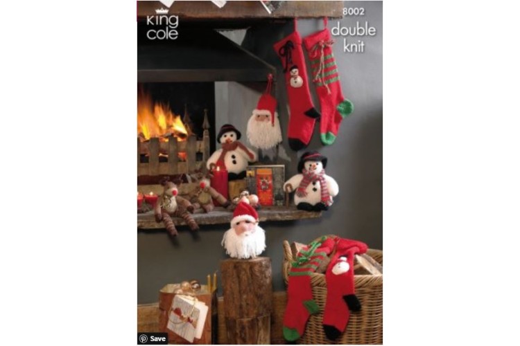 Snowman, Santa Head, Rudolf and Christmas Stockings Knitted with Various King Cole DK - 8002