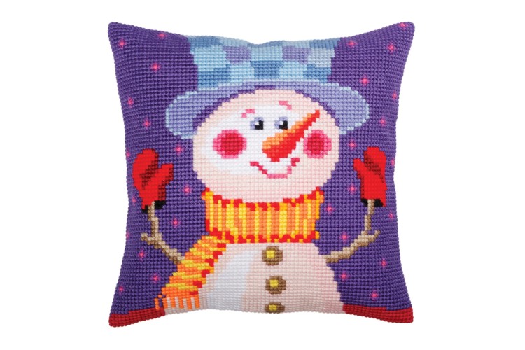 Snowman cross stitch cushion