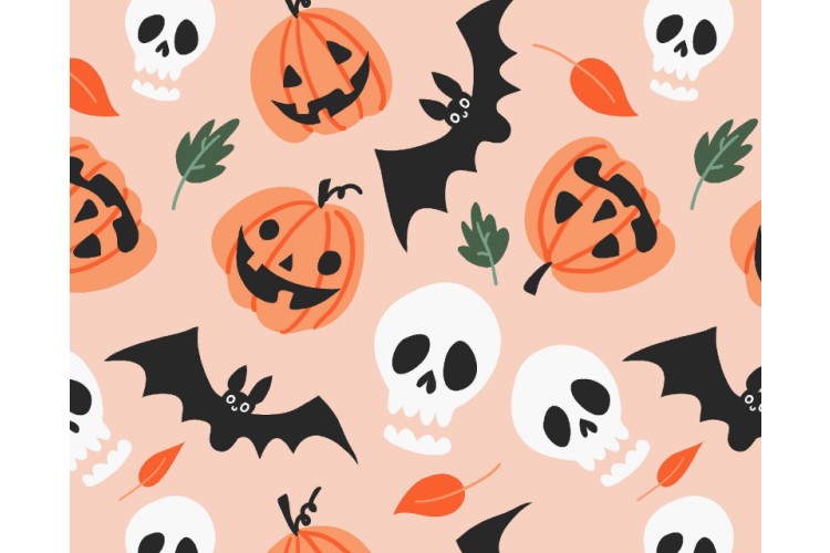 Spooky Looky Bats, Pumpkin & Skulls Polycotton 112cm Wide 80% Polyester, 20% Cotton
