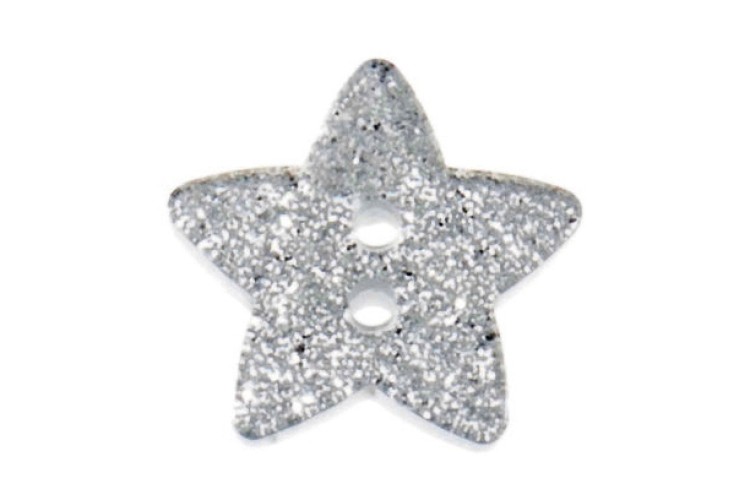  Star button: Glitter: 18mm: Silver