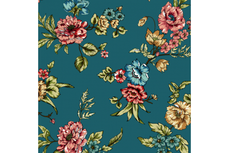 Sumire - Teal Peonies 100% Viscose, 150cm Wide