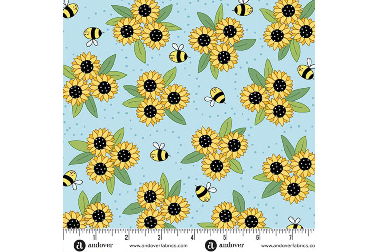 Sunny Honey by Amy Latta Sunny - Bouquet Blue 112cm Wide 100% Cotton