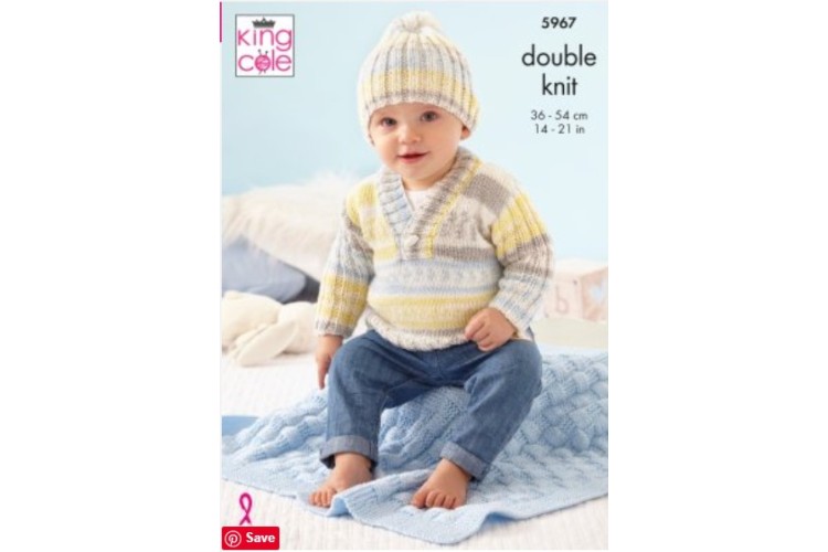 Sweater, Cardigan, Hat and Blanket: Knitted in King Cole Cherish DK - 5967
