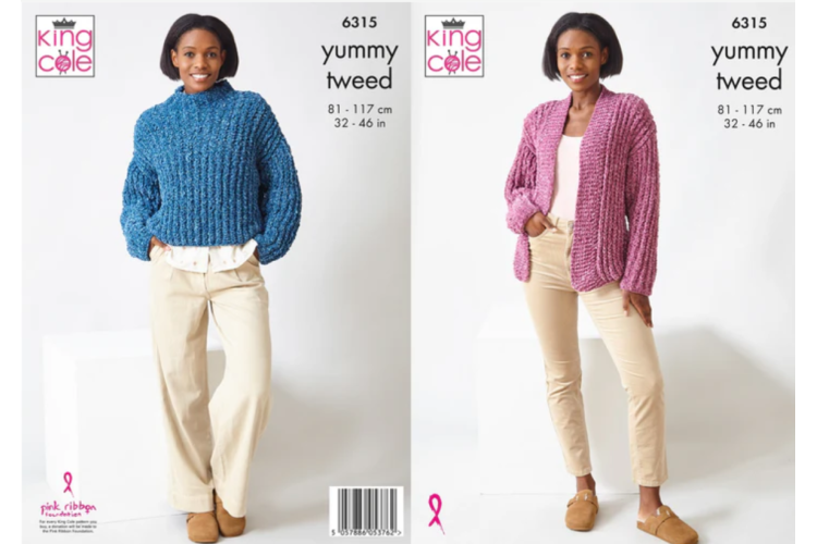Sweater and Cardigan Knitted in King Cole Yummy Tweed - 6315