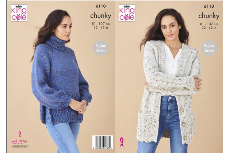 Sweater and Cardigan Knitted with Chunky Tweed - 6110