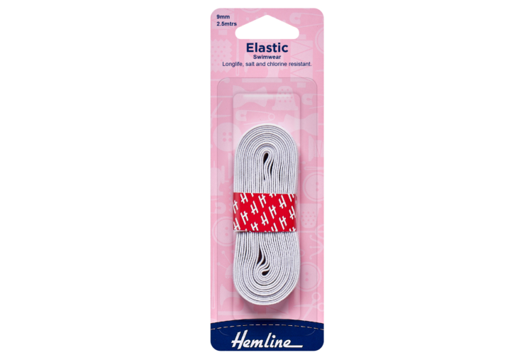 Swimwear white Elastic 2.5m packs of 9mm