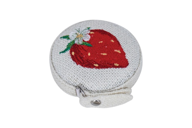 Tape Measure Linen Embroidered Natural Strawberries