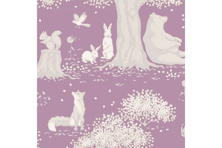 Tilda Woodland Animals Mauve 100% Cotton 110cm Wide