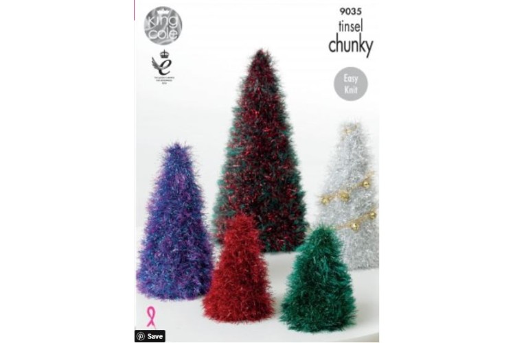 Tinsel Christmas Trees & Baubles Knitted with Tinsel Chunky - 9035