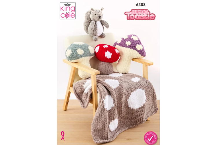 Toadstool Cushions, Door Stop, Blanket and Squirrel Toy knitted in Jumbo Toastie - 6388