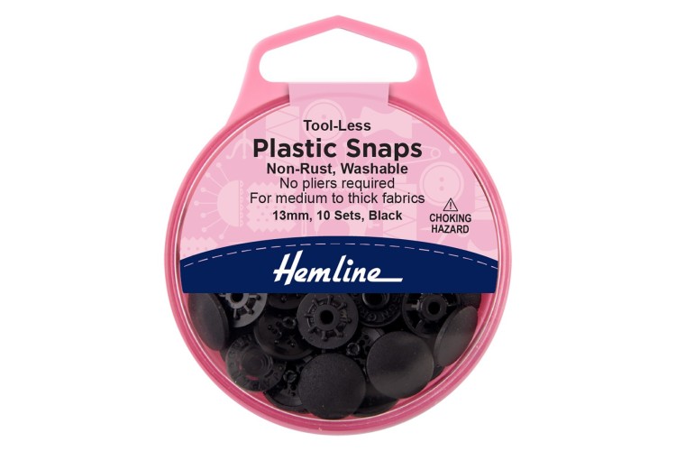 Tool-less Plastic Snaps: 13mm: Black