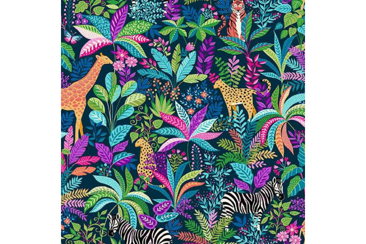 Tropica by Makower - Wildlife Blue 112cm Wide 100% Cotton