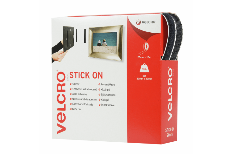 Velcro/Hook & Loop Tape, Stick-On, 20mm, Black 60220