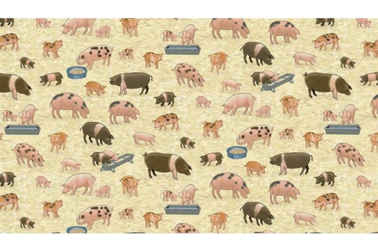 Village Life - Pigs 112cm Wide 100% Cotton