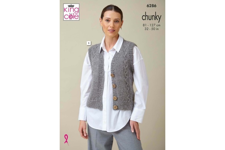 Waistcoat and Accessories Knitted in King Cole Superfine Alpaca Chunky - 6286