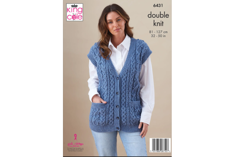 Waistcoat and Cardigan: Knitted in King Cole Merino Blend DK - 6431