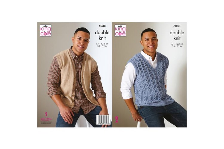 Waistcoat and Sweater Vest Knit in King Cole DK - 6038