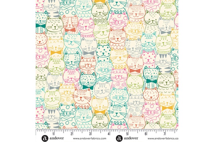 Whiskers by Makower UK - Portraits Cats Cream 112cm Wide 100% Cotton 