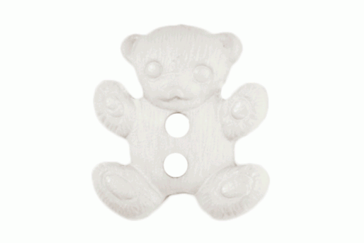 White Novelty Teddy Bear Resin, 18mm 2 Hole Button