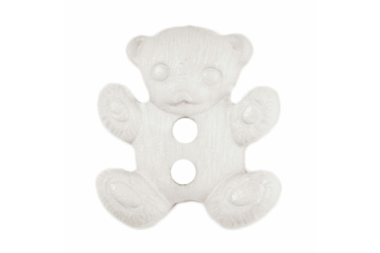 White Novelty Teddy Bear Resin, 18mm 2 Hole Button