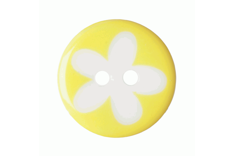 Yellow with White Flower Design, 13mm 2 Hole Button