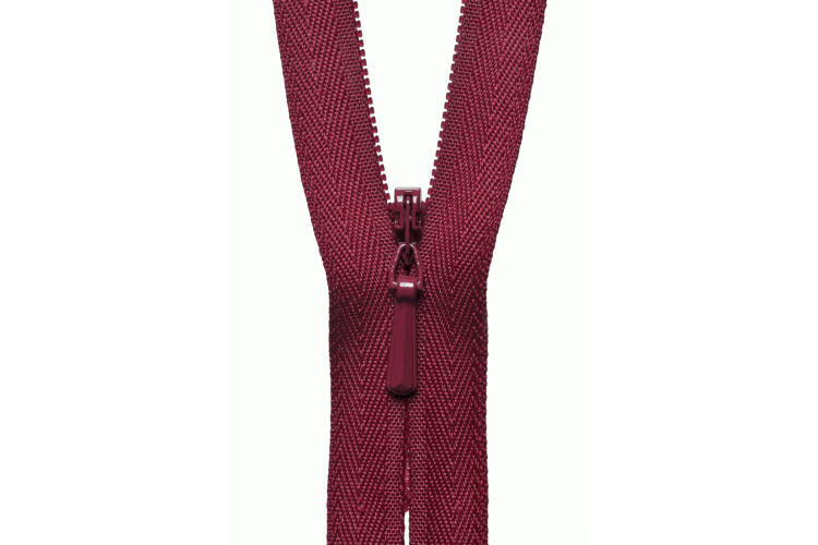 YKK Lightweight Concealed Coil Zip, 41cm, Dark Wine 527